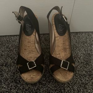 Black peep toe wedges